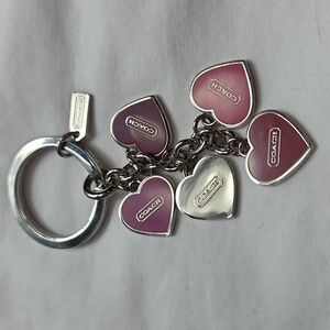 COACH PINK Hearts And Logo Hangtags Keyring CHARMS